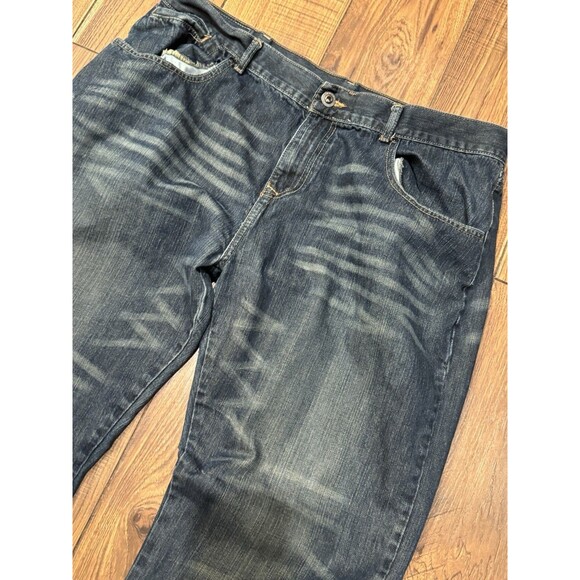 Ecko Unltd Y2K Faded Dark Wash Jeans Baggy 42x32 Faded Grunge Skater Whiskered - Picture 2 of 8